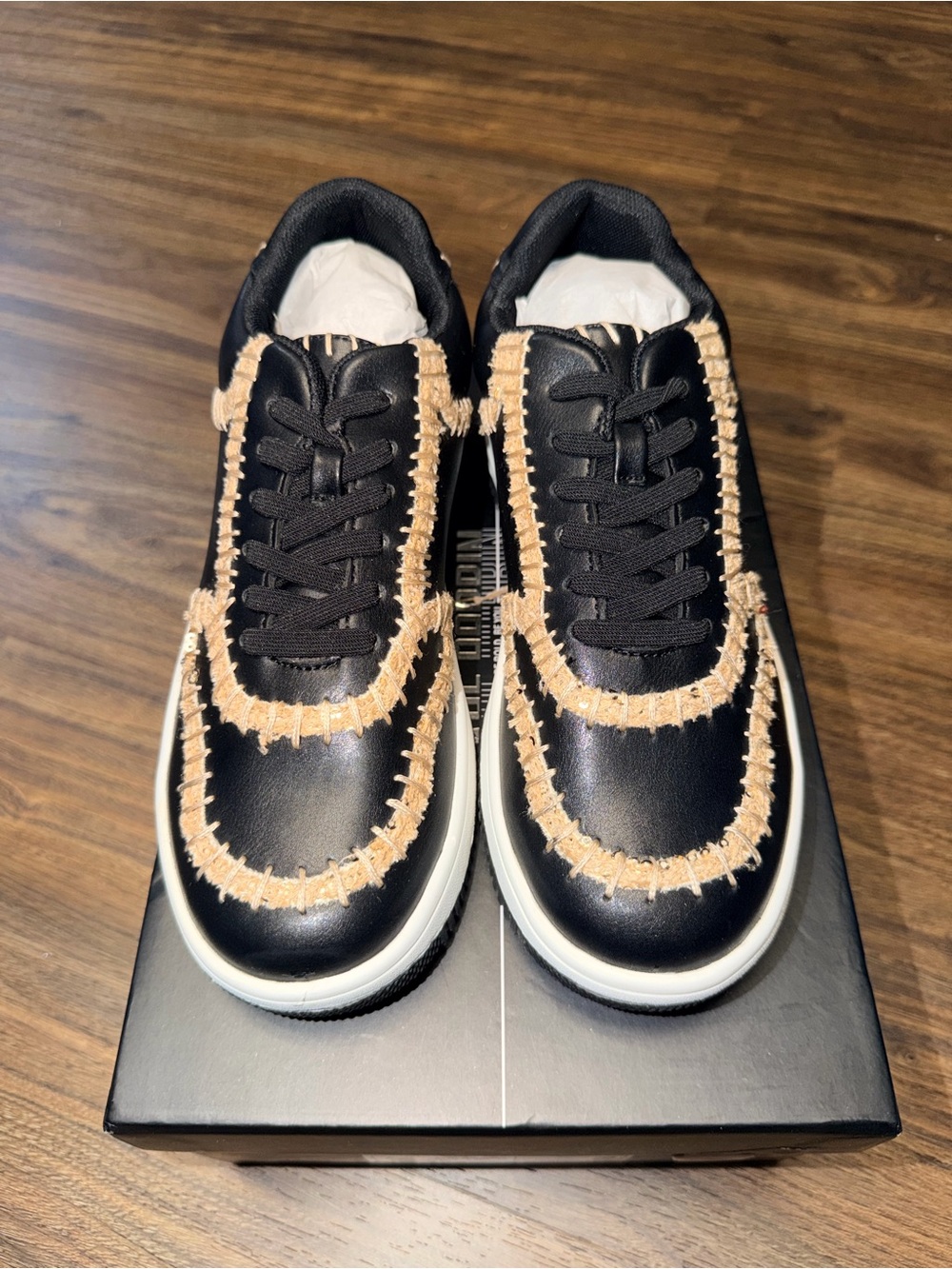 Cape Robbin Black and Tan Fringe Detail Sneakers